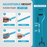 BeneCane Quad Cane Adjustable Walking Cane with Offset Soft Cushioned Handle for Men & Women Lightweight Comfortable with 4-Pronged feet for Extra Stability(Blue)