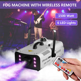 Fog Machine 1500 Watt with 6 LED Lights and Wireless Remote, Professional Stage Smoke Machine for DJ Halloween Parties Wedding Christmas