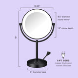 Conair Lighted Makeup Mirror, LED Vanity Mirror, 1X/10x Magnifying Mirror, Corded in Matte Black Finish