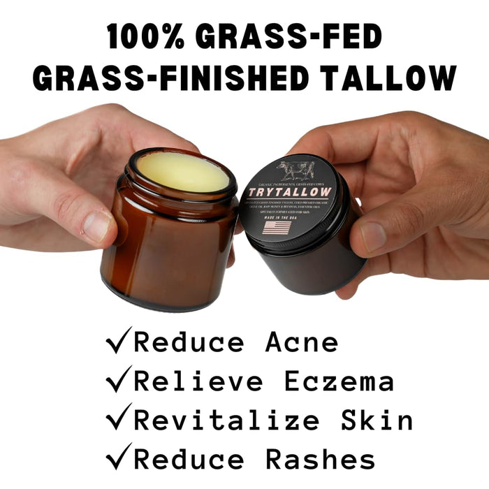 Beef Tallow Honey Balm - Grass-Fed Organic Face Cream with Honey & Olive Oil, for Eczema, Rosacea, Baby, Acne (2 oz)