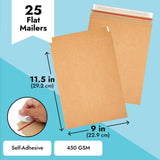 Juvale 25-Pack Stay Flat Rigid Mailers 9x11.5 with Self Adhesive Seal, 450 gsm Sturdy Bulk Brown Cardboard Envelopes for Shipping Photos, Magazines, Comic Books, Art Prints, Documents, Collectibles