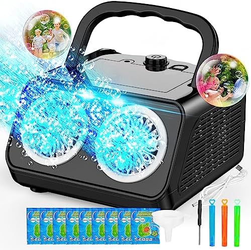 SHCKE Automatic Bubble Machine Upgrade Bubble Blower with 2 Fans, 20000+ Bubbles Per Minute Bubbles for Kids Portable Bubble Maker Operated by USB or Batteries for Outdoor Wedding Birthday Easter