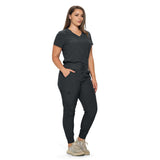 MONARCH UNIFORMS Stretchy Scrubs Women's Jogger Scrub Set In Regular and Petite Jogger Scrubs with Tuck-In Top for Women(Black-XL)