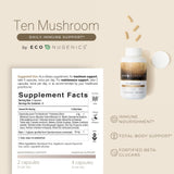 EcoNugenics Ten Mushroom Supplement 120 Capsules - Medicinal Mushroom Complex & Immune System Support - Reishi, Lions Mane, Cordyceps, Turkey Tail, Maitake, Shiitake