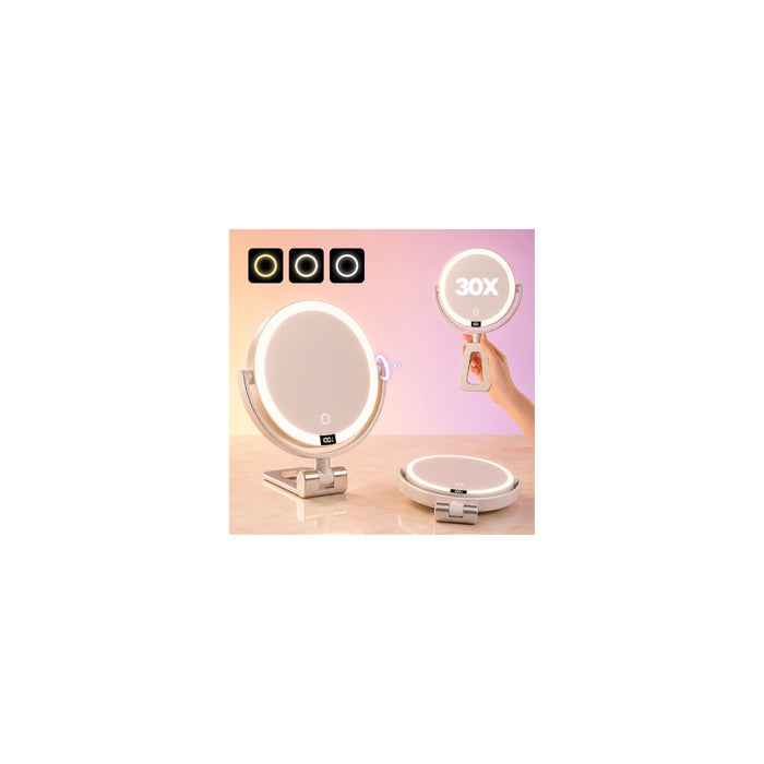 ELYYSORA 1X/30X Makeup Mirror with Lights, Rechargeable Magnifying Mirror