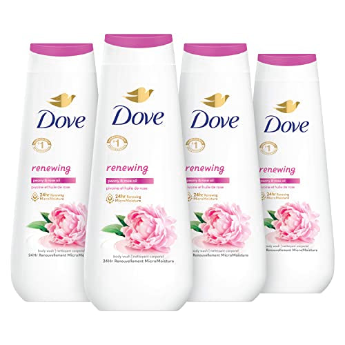Dove Body Wash Renewing Peony and Rose Oil 4 Count for Renewed, Healthy-Looking Skin Gentle Skin Cleanser with 24hr Renewing MicroMoisture 20 oz