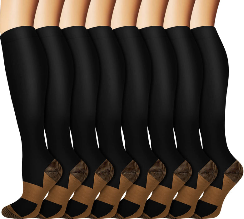 Graduated Copper Compression Socks for Men & Women Circulation 8 Pairs 15-20mmHg - Best for Running Athletic Cycling