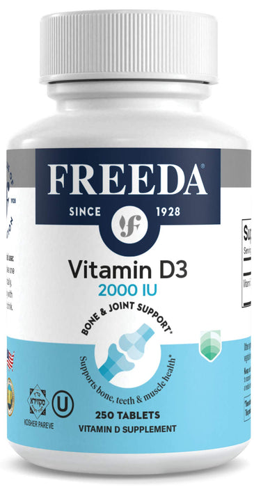 FREEDA Vitamin D3-2000 IU - Pure High Potency Kosher Supplement Tablets - Bone and Muscle Health, Calcium Absorption, Immune Support for Men and Women* - 250 Count