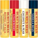 Burt's Bees Lip Balm Stocking Stuffers, Moisturizing Lip Care Christmas Gifts, Original Beeswax, Strawberry, Coconut & Pear, Vanilla Bean with Fruit Extracts, Natural Origin Lip Care (4-Pack)