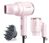 Wavytalk Hair Dryer with Diffuser, Mini Blow Dryer with Folding Handle, 1600W Quiet Lightweight Hairdryer with Diffuser Attachment Compact Design, Pinky White