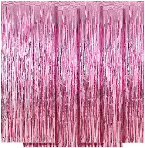 5 Pack Pink Fringe Foil Curtain 3.2ft x 8.2ft Tinsel Backdrop Streamers for Birthday Party Decoration Wedding Christmas Decoration