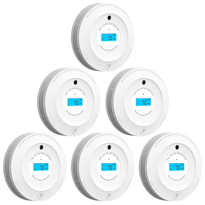 AEGISLINK Smoke and Carbon Monoxide Detector 10-Year Lifespan, Photoelectric Fire Alarm and Electrochemical CO Alarm with Test/Silence Button, with Replaceable Battery, SC240, 6 Pack