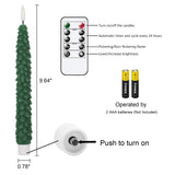 GenSwin Christmas Tree Flameless Taper Candles Flickering with Remote Timer, Real Wax LED Battery Operated Candles Warm 3D Wick Christmas Home Wedding Decor(Green, 0.78 X 9.64 Inch)