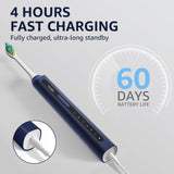 7AM2M Sonic Electric Toothbrush, High Power Rechargeable Toothbrushes, with 8 Brush Heads for Adults and Kids, 15 Adjustable Modes, Built-in 2-Minute Smart Timer, 4 Hours Fast Charge(Navy Blue)