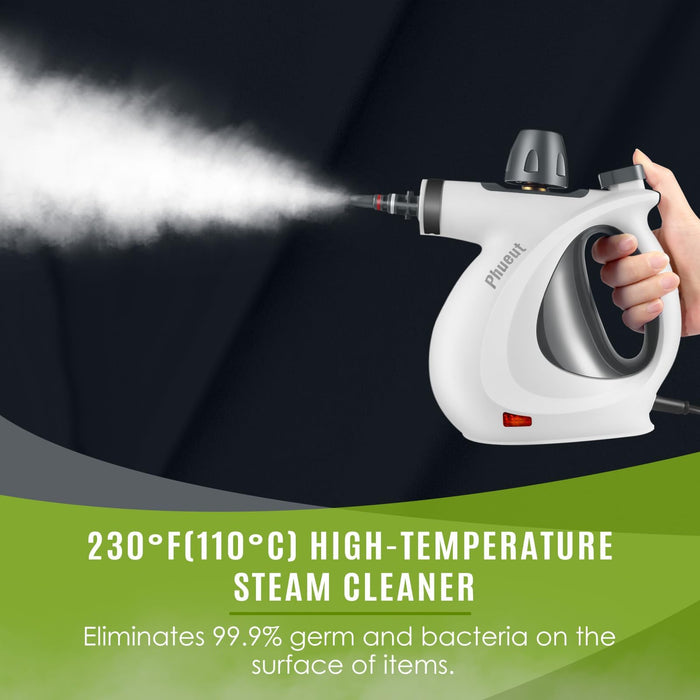 Phueut Pressurized Handheld Multi-Surface Natural Steam Cleaner with 12 pcs Accessories, Multi-Purpose Steamer for Home Use, Steamer for Cleaning Floor, Upholstery, Grout and Car