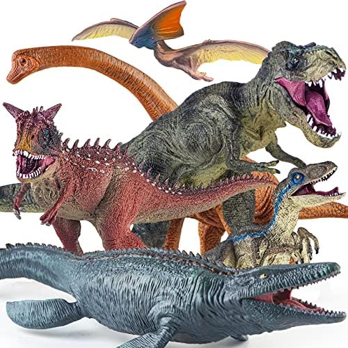 6 Pack Big Dinosaur Toys Set,Realistic-Looking Dino Carnotaurus,Blue Velociraptor, Mosasaurus Toy for Boys Girls Children Kids Toddler 3-12 Years Old,Brithsay