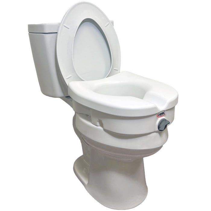 Carex E-Z Lock Raised Toilet Seat - 5 Inch Height Toilet Lift Seat Riser for Elderly and Handicap - Fits Round or Elongated Toilets, Toilet Seat Lifter, White