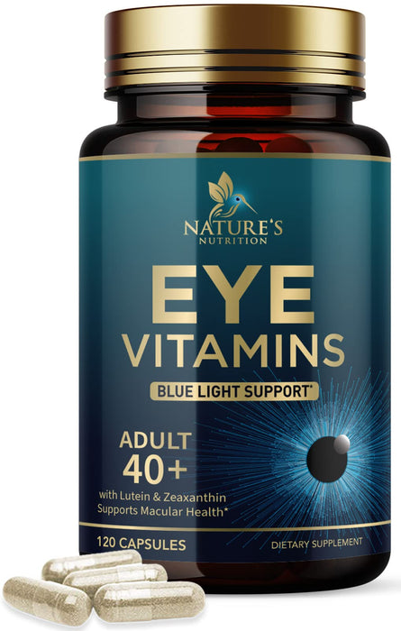 Eye Vitamins & Mineral Supplement, Contains Lutein, Zeaxanthin, Bilberry & Zinc, Supports Eye Strain, Vision Health & Dryness for Adults with Vitamin C & E, Non-GMO, Vegan - 120 Capsules