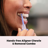 PUL Chewies & Clear Aligner Removal 2 in 1 Combo Tool - Compatible With Invisalign Removable Braces & Trays, Aligners, Retainers, Dentures - Hygienic Oral Care - Compact & Durable - 3 Pack, Blue