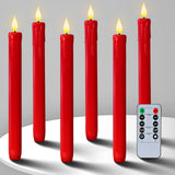 Homemory 6 Pcs Flameless Taper Candles with Remote Timer Dimmer, Red Battery Operated Candlesticks Flickering, Plastic Led Taper Candles Realistic, 9.6 Inches for Party Holiday Celebrations Christmas