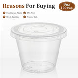 AOZITA 100 Sets, 9 oz Clear Plastic Cups With Flat Lids No Hole, Disposable Cups With Lids for Ice Cream, Pudding, Cake, Snacks Smoothie, Milkshake, Cold Drinks