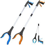 Reacher Grabber - Foldable Gripper and Reaching Tool - 32”Extra Long Handy Trash Claw Grabber, Mobility Aid Reaching Assist Tool for Trash Pick Up, Litter Picker, Arm Extension (Blue+Orange 2P)