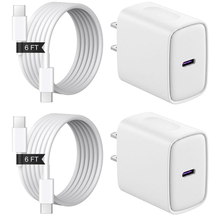 iPhone 18 17 16 15 Duo Charger 2+2Pack USB C Charger Block with 6FT Cable