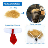 Trump Style Pet Costume Dog Wig, Dog Clothes with Collar & Tie Head Wear Apparel Toy for Halloween, Christmas, Parties, Festivals (Brown with Tie)