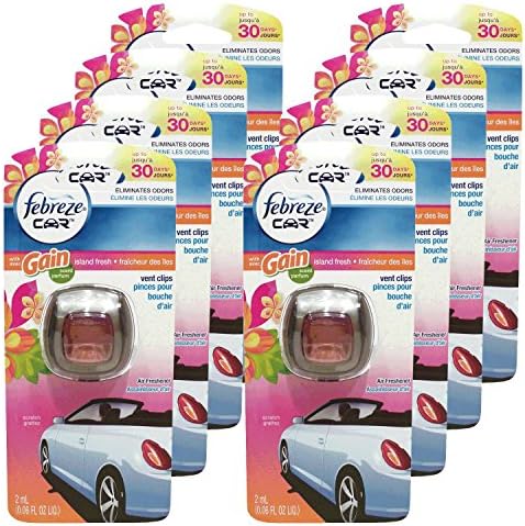 Febreze Car Vent Clips Air Freshener & Odor Eliminator, Gain Island Fresh Scent - 8Piece, Multicolor