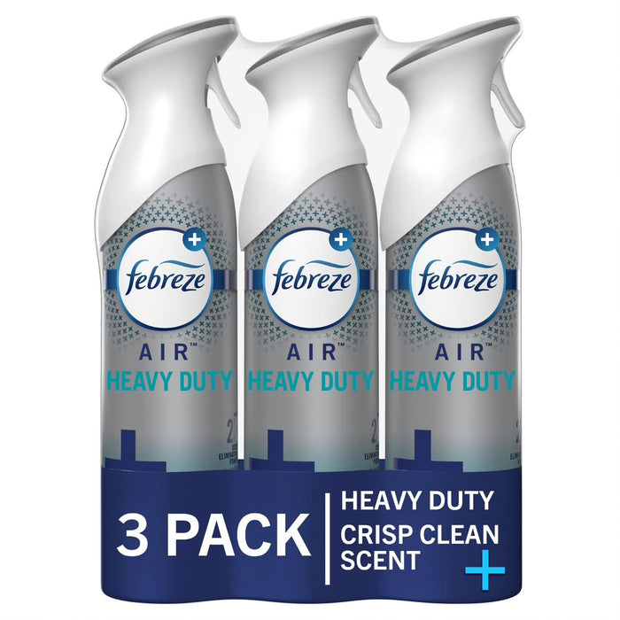 Febreze Air Freshener Spray, Heavy Duty Crisp Clean Scent, Odor Fighter for Strong Odors, Room Deodorizer, 8.8 Oz (Pack of 3)