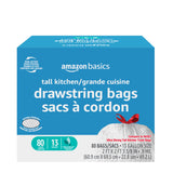 Amazon Basics Ultra-Force Tall Kitchen Drawstring Trash Bags, Classic Clean Scented, 13 Gallon, 80 Count, Pack of 1