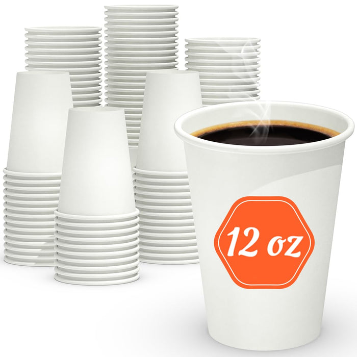 Dealusy 100 Count 12 oz Coffee Cups, Leak-Free Food Safe Paper Cups 12 oz, Disposable Coffee Cups, Hot Paper Coffee Cups 12oz, White Paper Cups for Cold and Hot Drinks