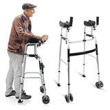 Foldable Stand Ip Walker with Armrest Pad - Height Adjustable Aluminum Walkers, Standard Walker for Seniors, Elderly, Handicap, Platform Walker with Arm Support, standing upright walker, Silver
