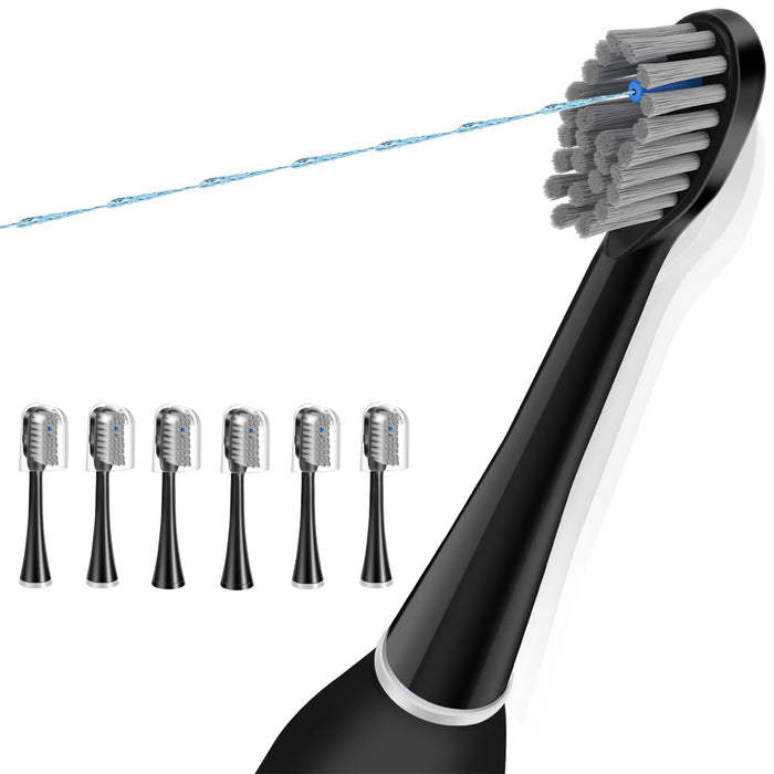 Flossing Toothbrush Head Replacement, Compatible with Water-pik Sonic Fusion / 2.0 SF-01, SF-02, SF03 & SF-04 Tooth-Brush and Water Flosser Combo Brush Heads (Full, Black(6Packs))