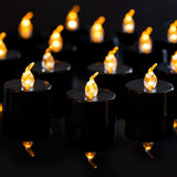 LANKER 24 Pack Black Tea Lights Candles – Flickering Warm Yellow Lights Flameless LED Candles – Long Lasting Battery Operated Fake Candles – Decoration for Wedding, Halloween and Christmas