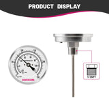 GOATACURA Bimetal Thermometer, Full Stainless Steel, 3" Dial Size, 4" Stem, 1/2" NPT Back Mount, 0-250 Deg F/-20-120 Deg C, 1% Accuracy