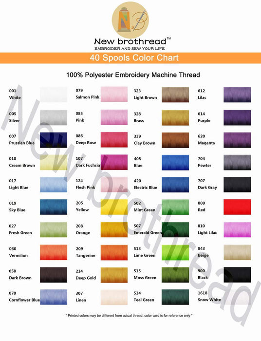 New brothread 40 Colors Compatible with Brother Polyester Embroidery Machine Thread Kit 500M (550Y) Each Spool Compatible with Brother Babylock Janome Singer Pfaff Bernina Embroidery & Sewing Machine