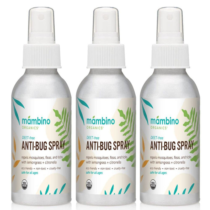 Anti-Bug Spray DEET-Free – Organic, All-Natural Bug Spray Travel Size Made with Nourishing Essential Oils – Bug Repellent for Babies, Kids, Adults, Camping, & More by Mambino Organics, 3-Pack, 2.7 Oz.