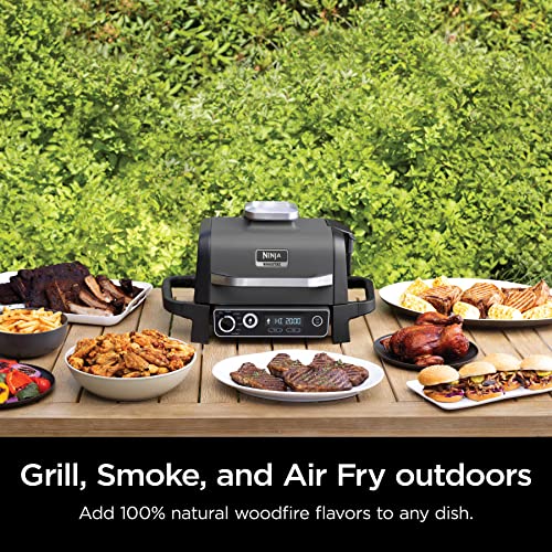 Ninja OG701 Woodfire Outdoor Grill, 7-in-1 Master Grill, BBQ Smoker, & Outdoor Air Fryer plus Bake, Roast, Dehydrate, & Broil, Woodfire Technology, with All Purpose Blend Pellets