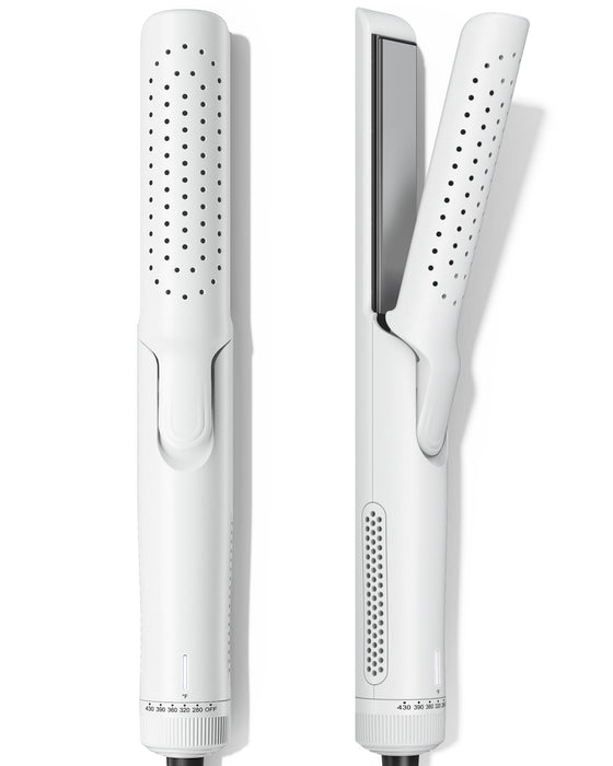 VAVOOV Pro Airflow Styler, Hair Straightener and Curler 2 in 1 with 360° Vented Cool Air for Long-Lasting Curls, 1 Inch Ceramic Flat Iron, Dual Voltage, White