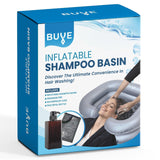 Inflatable Shampoo Basin Kit - Bedside Hair Wash Tub - Portable Shampoo Bowl - Hair Washing Basin - Easy Drainage - includes Waterproof Cape - 15 oz Refill Bottle - Bedridden - Elderly - Pregnant