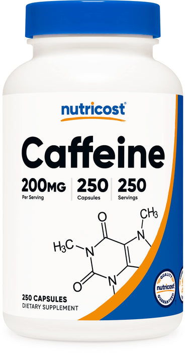 Nutricost Caffeine Pills – 200mg of Caffeine Per Serving – 250 Capsules for Energy and Focus