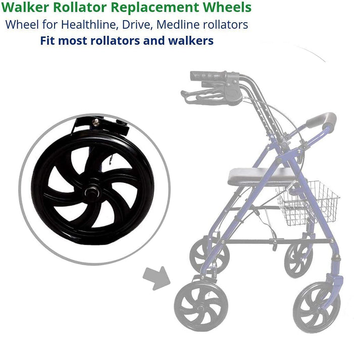 Walker Rollator Replacement 7.5" Wheels (REAR) Black Pair