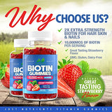 Biotin 10,000mcg Gummies for Women & Men (100 Count) - 2x Extra Strength Biotin for Hair Growth, Skin & Nails - Gluten-Free, Vegan, Non-GMO, Great Tasting Strawberry Flavor - 100 Gummies