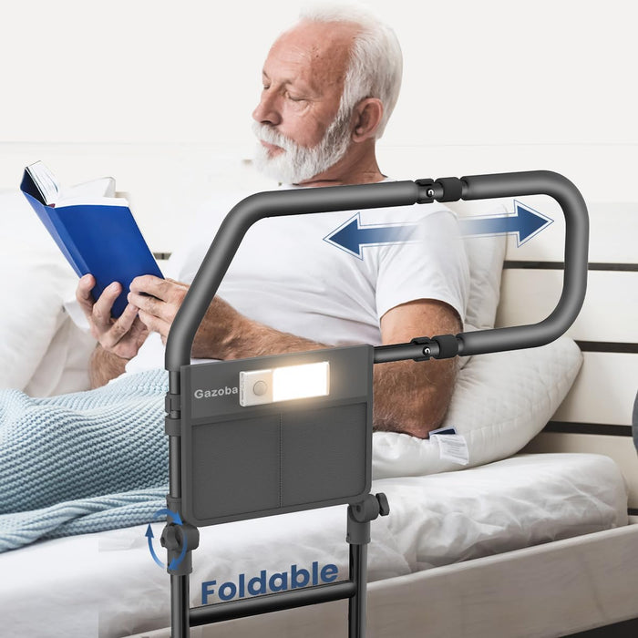 Gazoba Bed Rails for Elderly Adults Safety - with Motion Light & Storage Pouch, Foldable Bed Rail for Seniors, Surgery Patients & Handicap with Support Legs, Fit King Queen Full Twin Bed