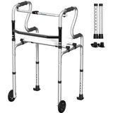 4in1 Walkers for Seniors, Front Wheeled Walker, 2 Wheel Standard Walker with Seat Support to 396 lbs, Lightweight Folding Aluminum Adult Walker, 8 Height Adjustable, Detachable Bath Seat, 2 Ski Glides