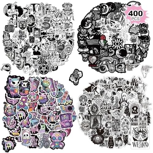 400 PCS Goth Stickers,Goth Accessories,Cool Gothic Bulk Stickers for Adults,Skull Stickers for Water Bottles,Laptops,Scrapbooks