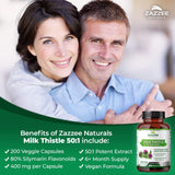 Zazzee Organic Milk Thistle 50:1 Extract, 20,000 mg Strength, 200 Vegan Capsules, 80% Silymarin Flavonoids, Over 6 Month Supply, Standardized and Concentrated 50X Extract, All-Natural and Non-GMO