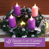 FPOO Battery Operated Advent Candles Purple and Pink Flameless Pillar Candles with Remote Timer for Advent Wreath Church Décor