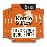 Kettle and Fire Turmeric Ginger Chicken Bone Broth, Keto, Paleo, and Whole 30 Approved, Gluten Free, High in Protein and Collagen, Pack of 6